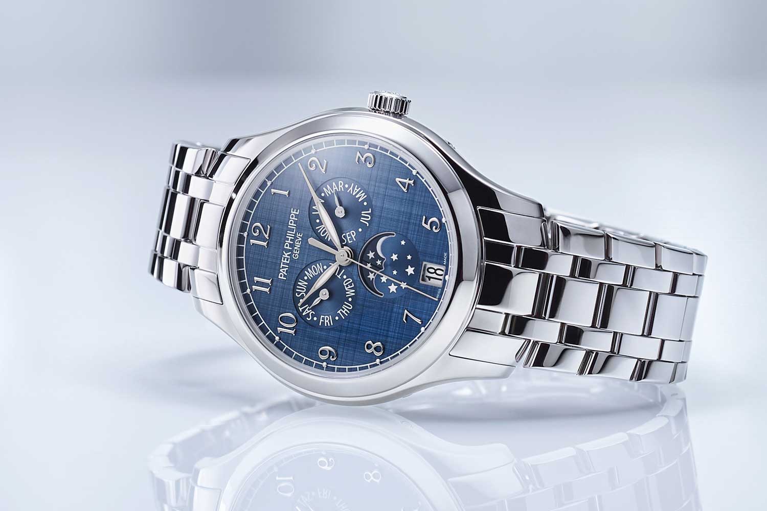 The Patek Philippe Ref. 4947/1A Annual Calendar, Moon Phases in a 38mm stainless steel case and bracelet