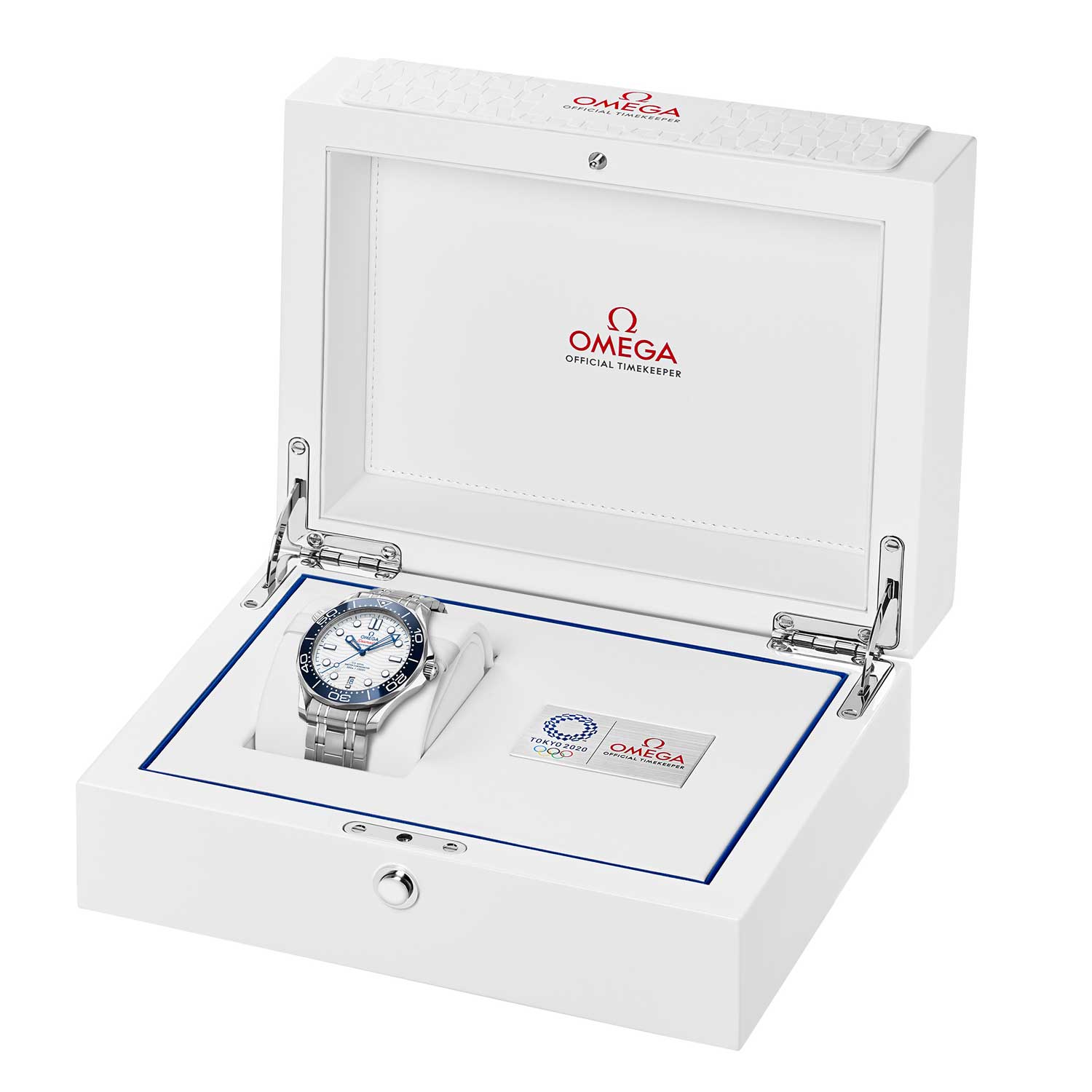 The watch comes inside a special Olympic Games presentation box, along with a Master Chronometer card and a 5-year warranty.
