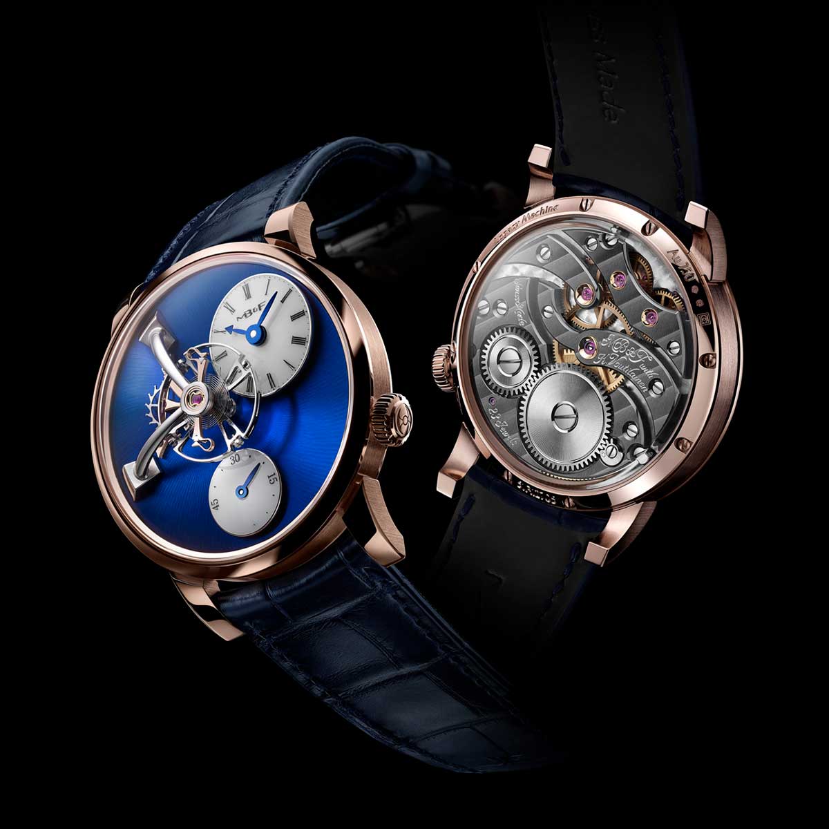 The new LM101 in 18k red gold with a royal blue dial