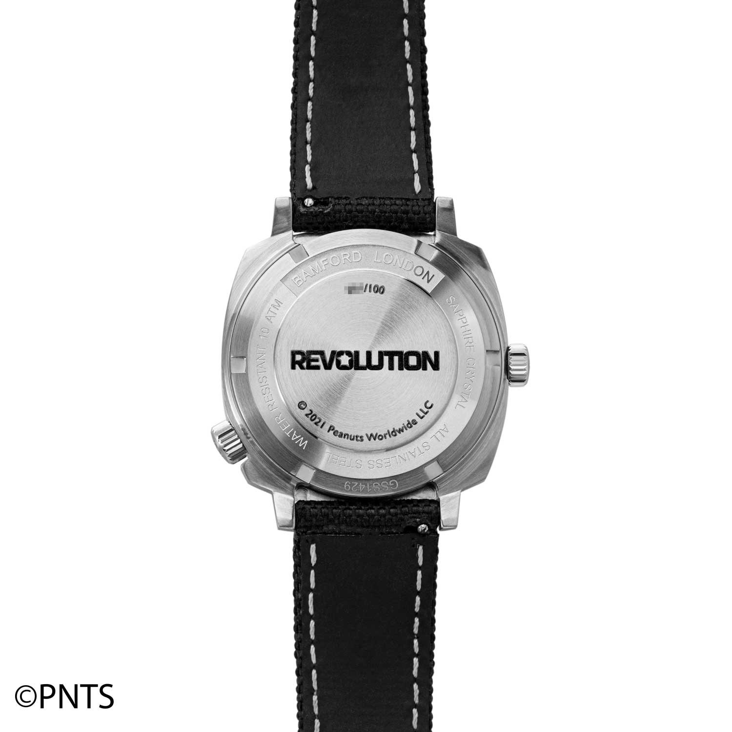 The Bamford × Revolution GMT Joe Cool is offered on a black cordura strap (©Revolution)