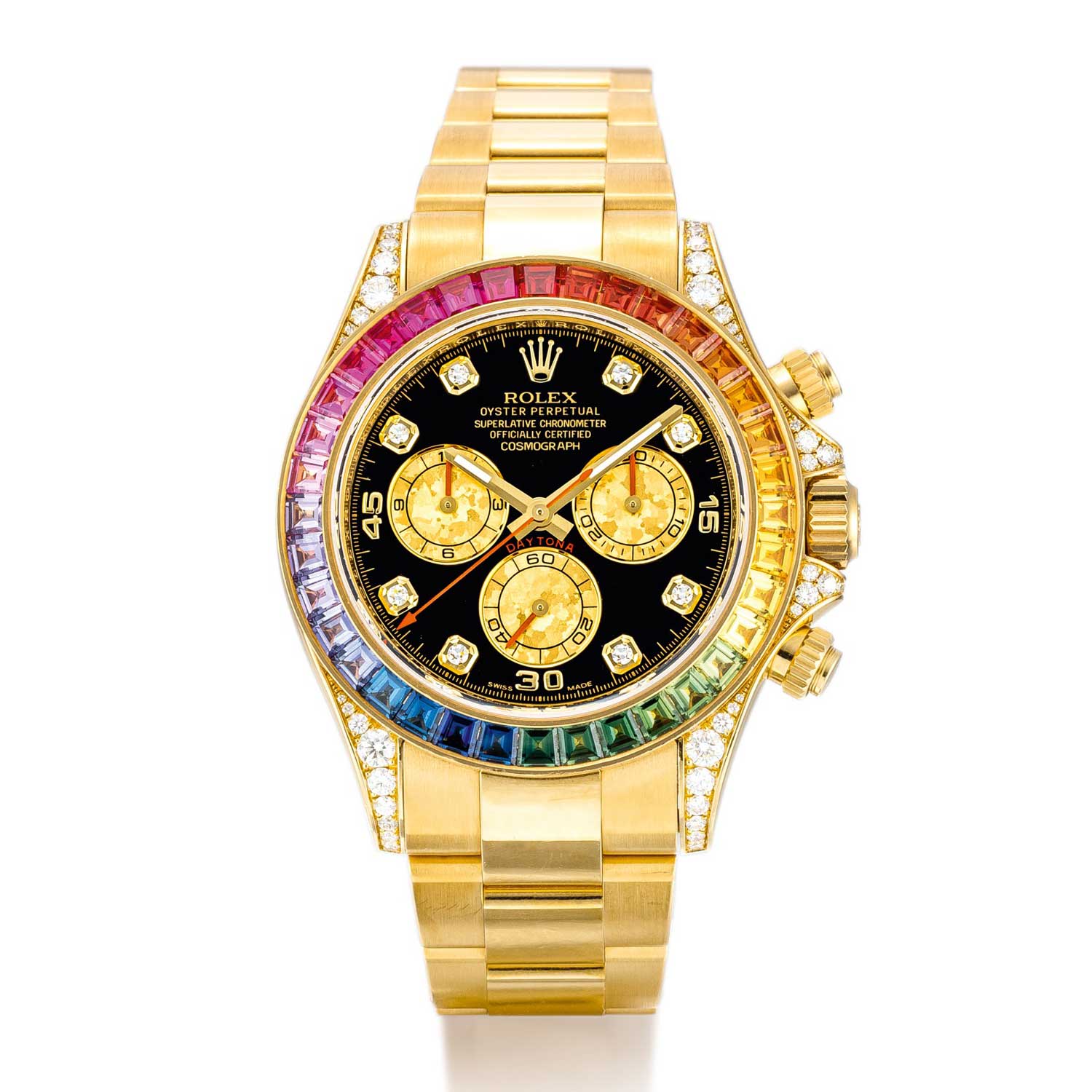 Yellow gold Rainbow Daytona reference 116598 RBOW (Image: Sotheby's)