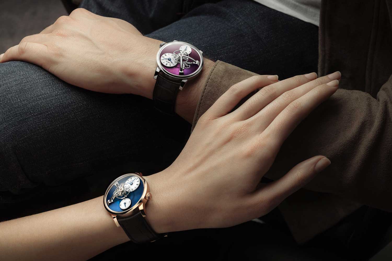 The watch is powered by a three-dimensional horological movement developed in-house by MB&F.