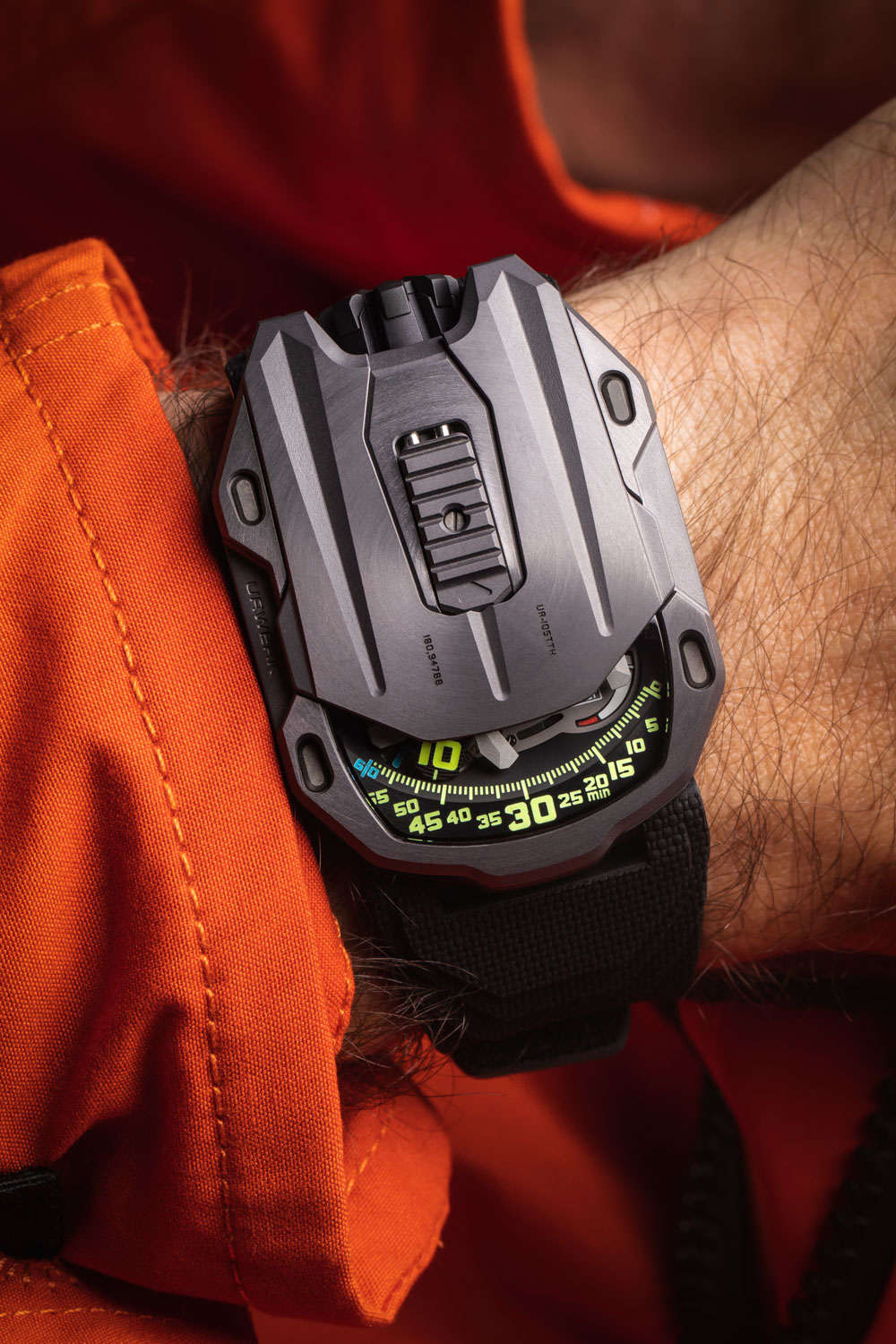 The 12-piece end of series edition of URWERK's UR-105 CT, the UR-105 TTH “Tantalum Hull”