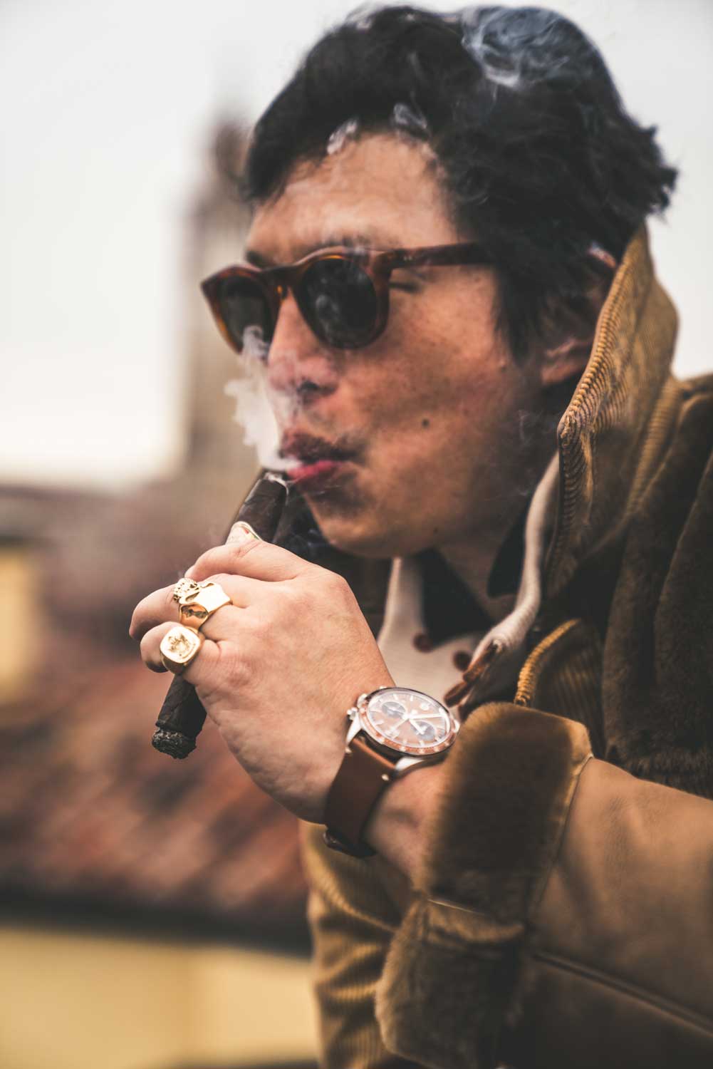 A winter's smoke of the rooftop of the Gritti Palace in 2018, on Wei's wrist the Bell & Ross "Dusty" (©Revolution)