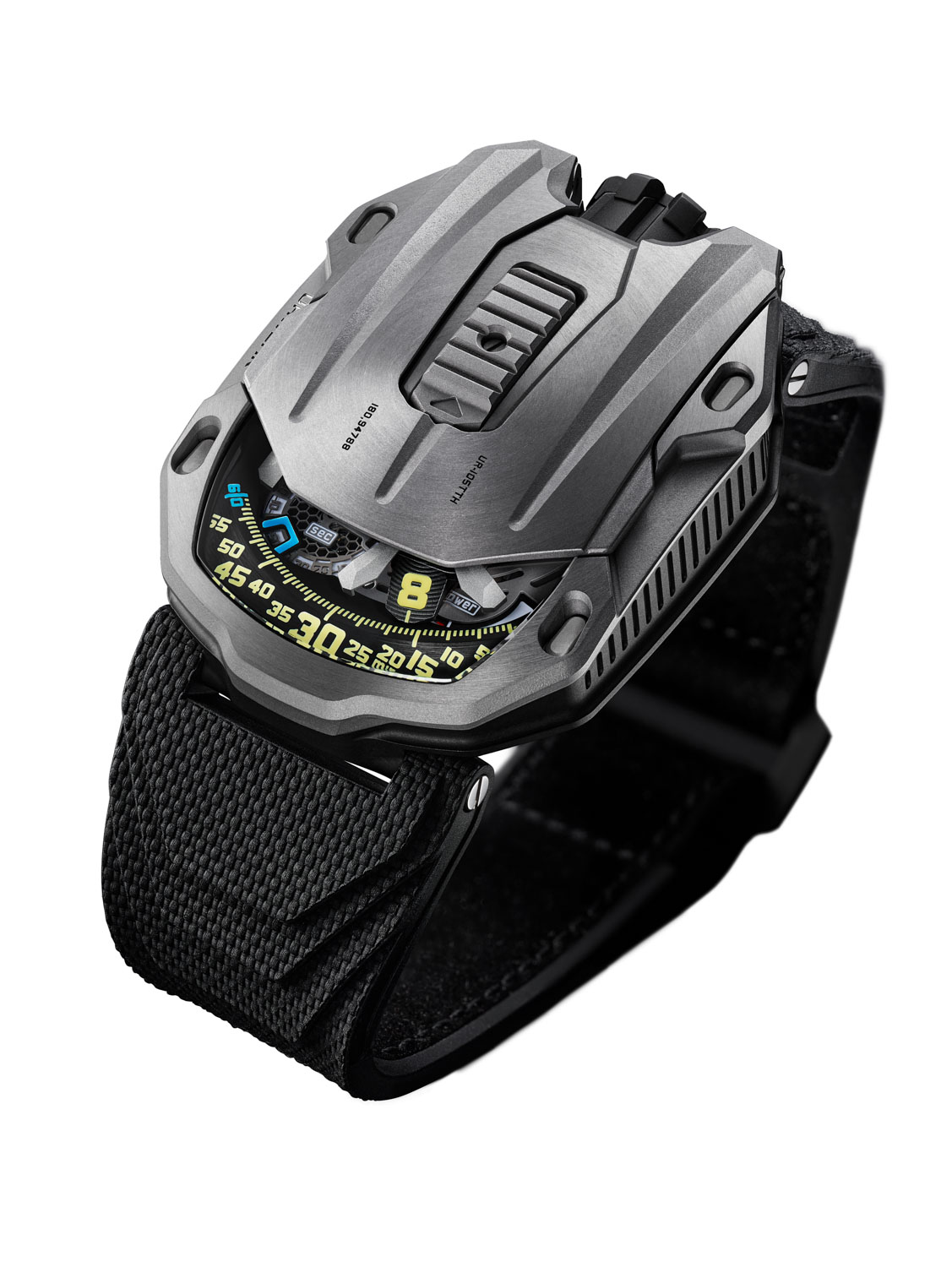 The 12-piece end of series edition of URWERK's UR-105 CT, the UR-105 TTH “Tantalum Hull”