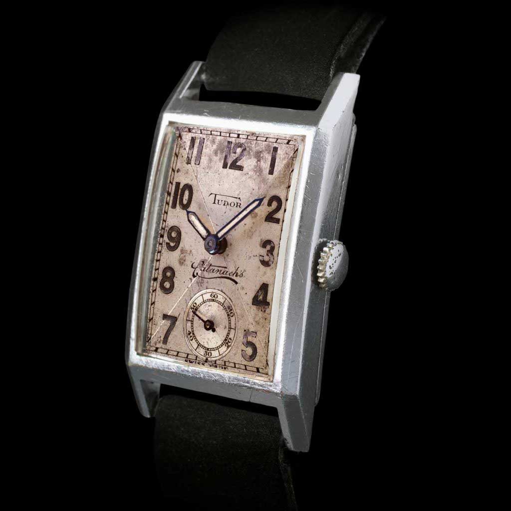 A 1932 Tudor rectangular timepiece called the "Cacatanachs. (Image: Tudor)