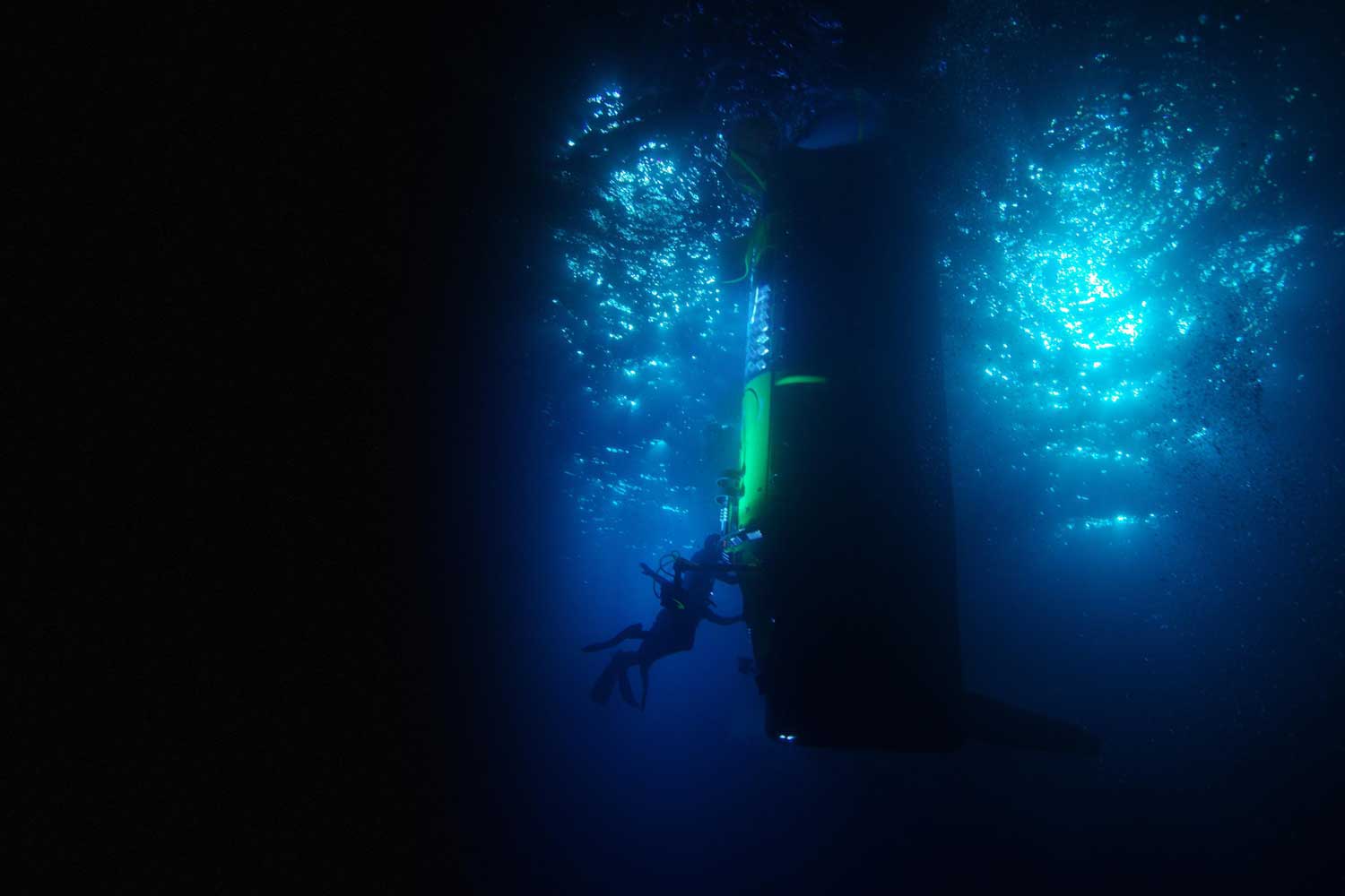 James Cameron’s Deepsea Challenger submersible on a test dive in Papua New Guinea