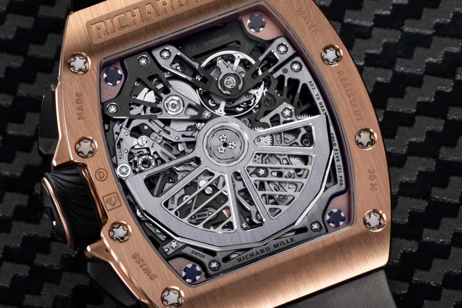 The RM 72-01 is powered by the CRMC1 movement (Caliber Richard Mille Chronograph 1), which also happens to be Richard Mille's full in-house movement and the world's first chronograph movement with two oscillating pinions (©Revolution)