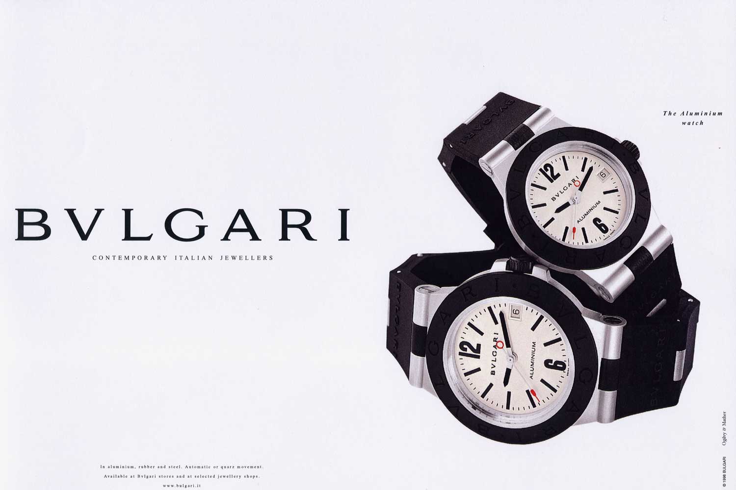 An advertisement for Bulgari Aluminum during 1998