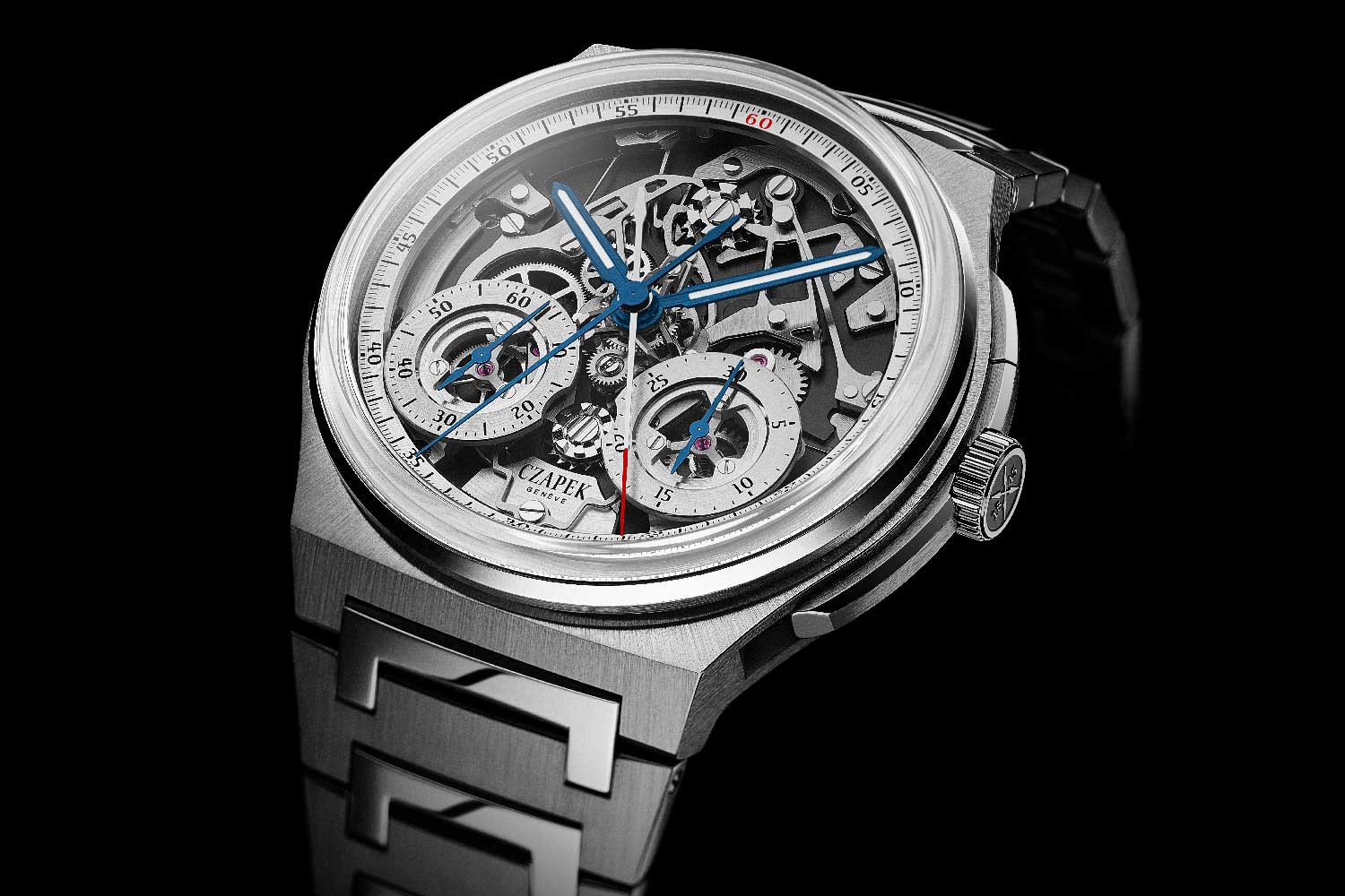 The successful Antarctique collection has now expanded with this new skeletonized split-seconds chronograph.