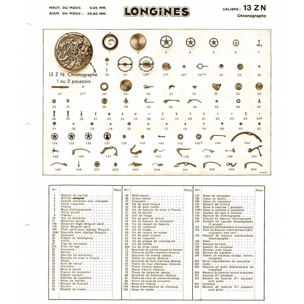 Longines spare parts catalogue no. 8 in French