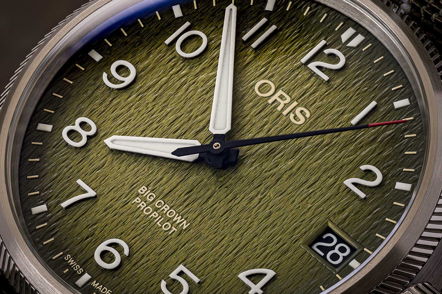 The Okavango Air Rescue Limited Edition has a gorgeous textured green dial that mimics the grasslands of the Okavango Delta.