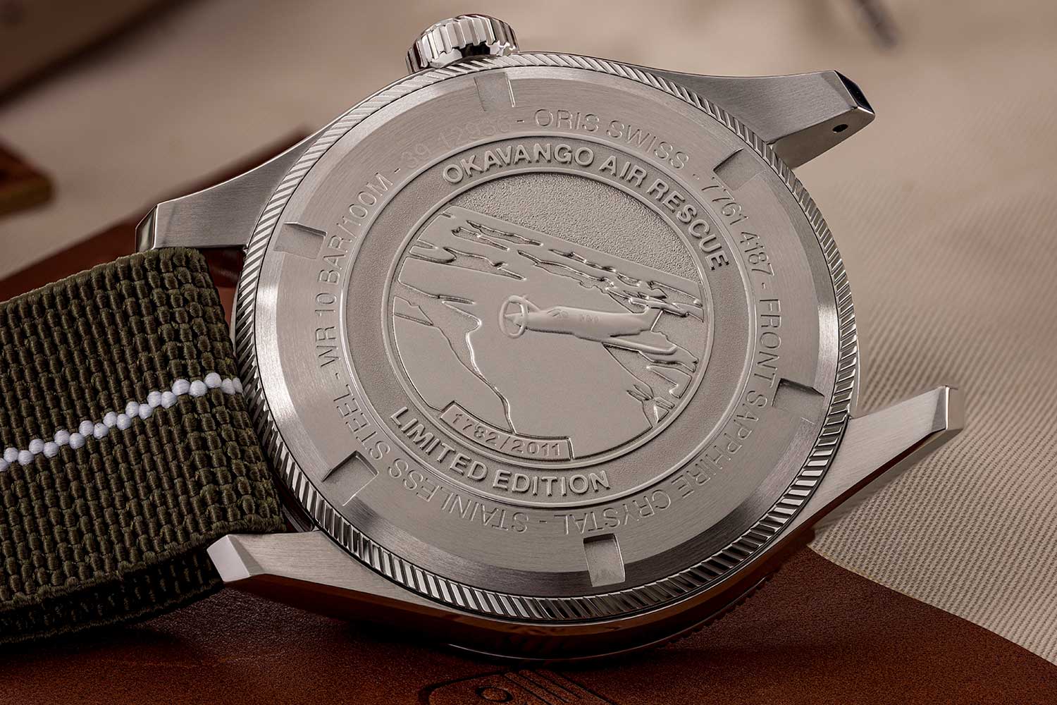 The caseback is engraved with an image of their PC-12 flying over the Delta and the edition number.