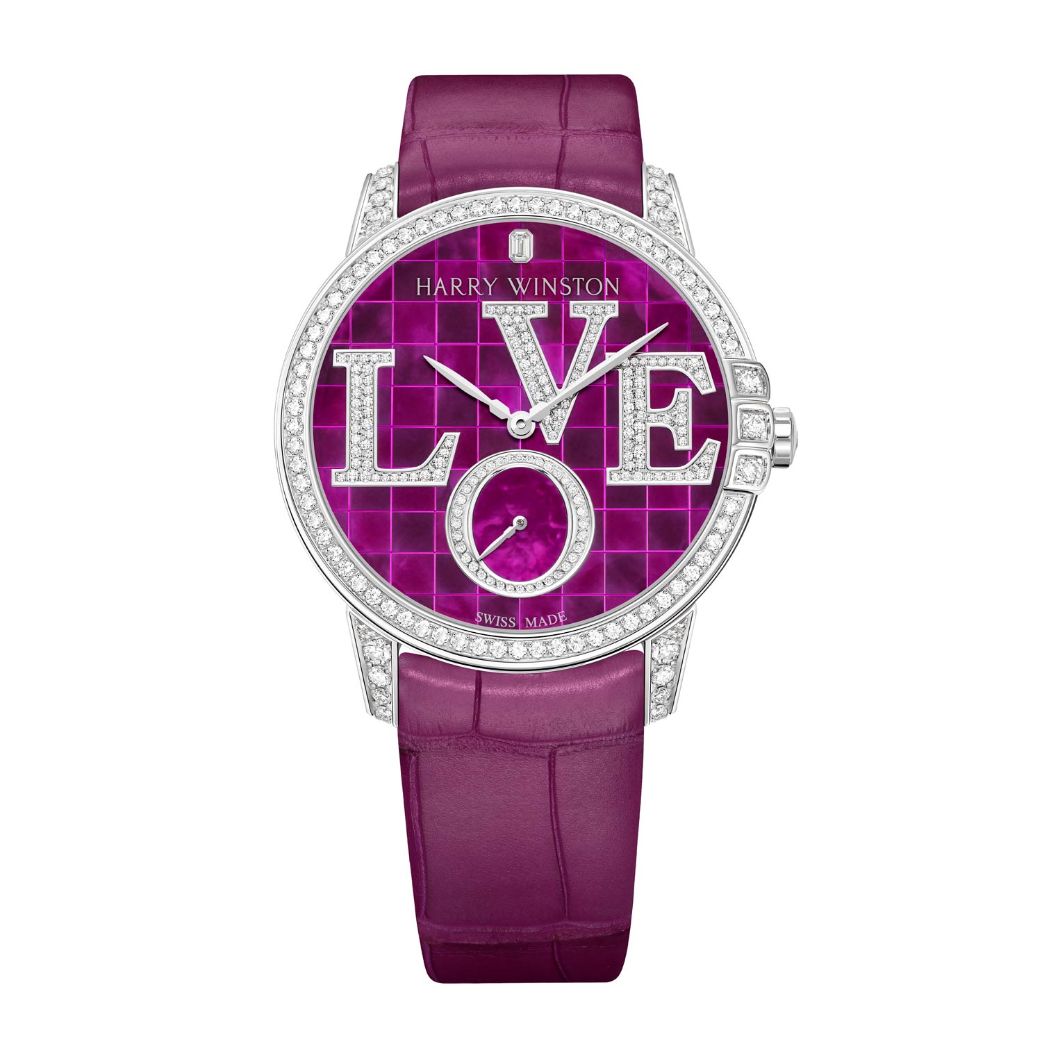 The ‘Winston Eternity’ timepiece evokes a timeless look with a purple colorway