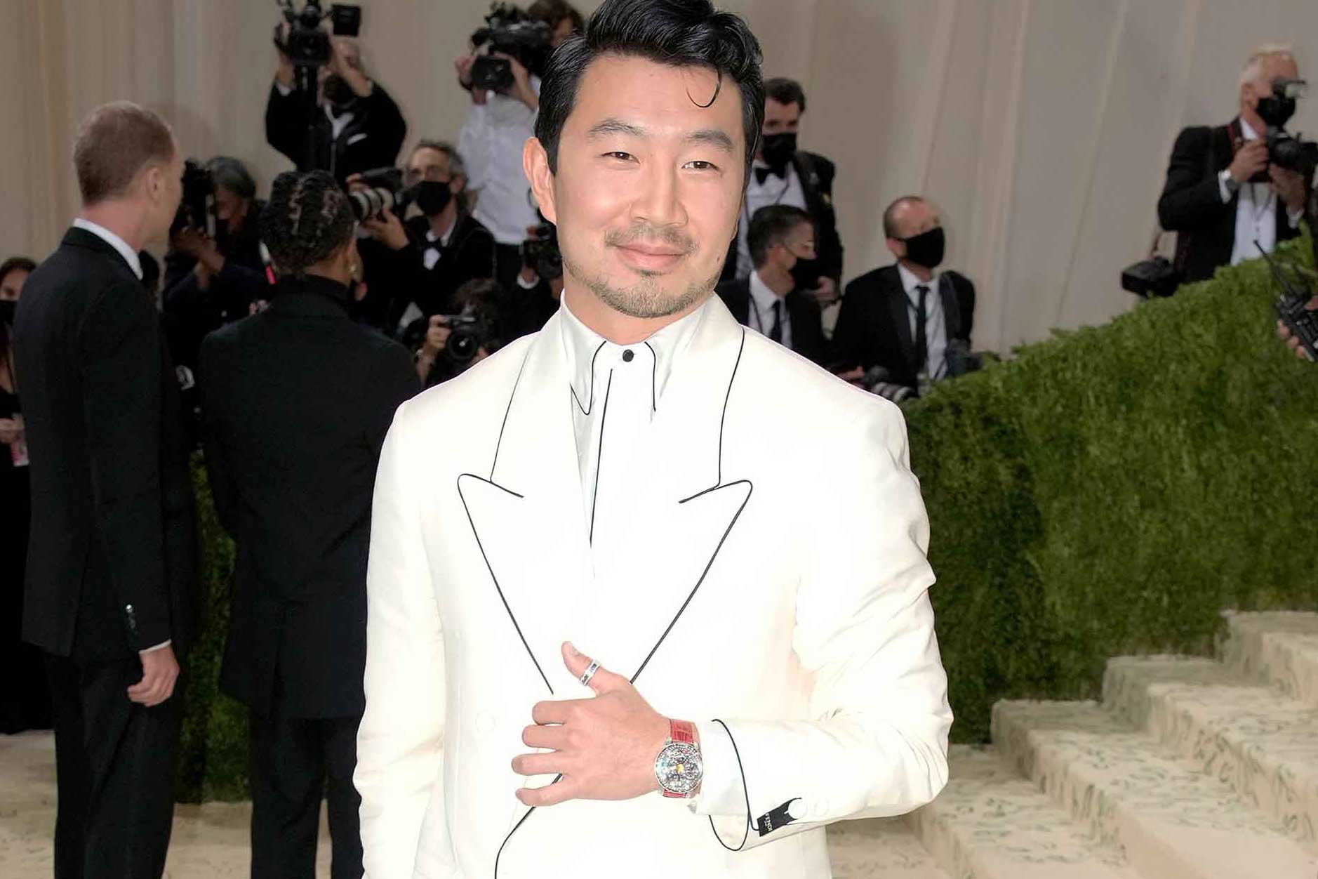 Marvel’s Shang Chi star Simu Liu made his Met Gala debut in Fendi and a version of the Jacob & Co. Astronomia on his wrist (Image: Getty)