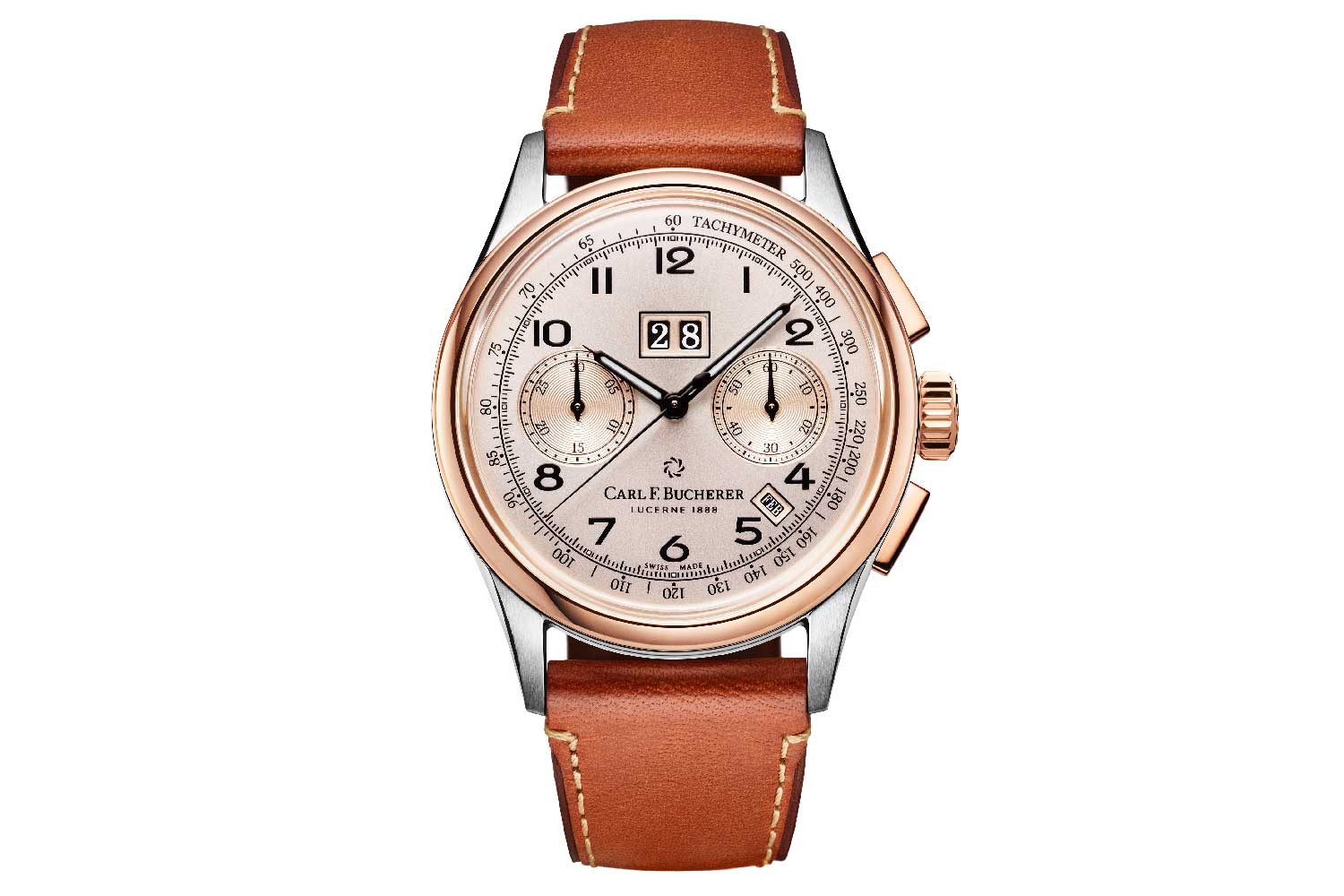 Introduced in 2019, this bi-colour Heritage BiCompax Annual features a rose-and-champagne-coloured dial, reminiscent of the 1956 timepiece that inspired the watch.