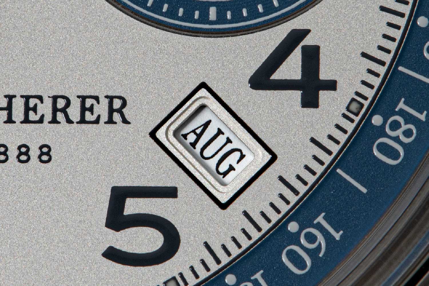 The Heritage BiCompax Annual Lucerne neatly displays the month between four and five o’clock between the hour markers and has a double date indicator below 12 on the upper half of the dial. (© Revolution)