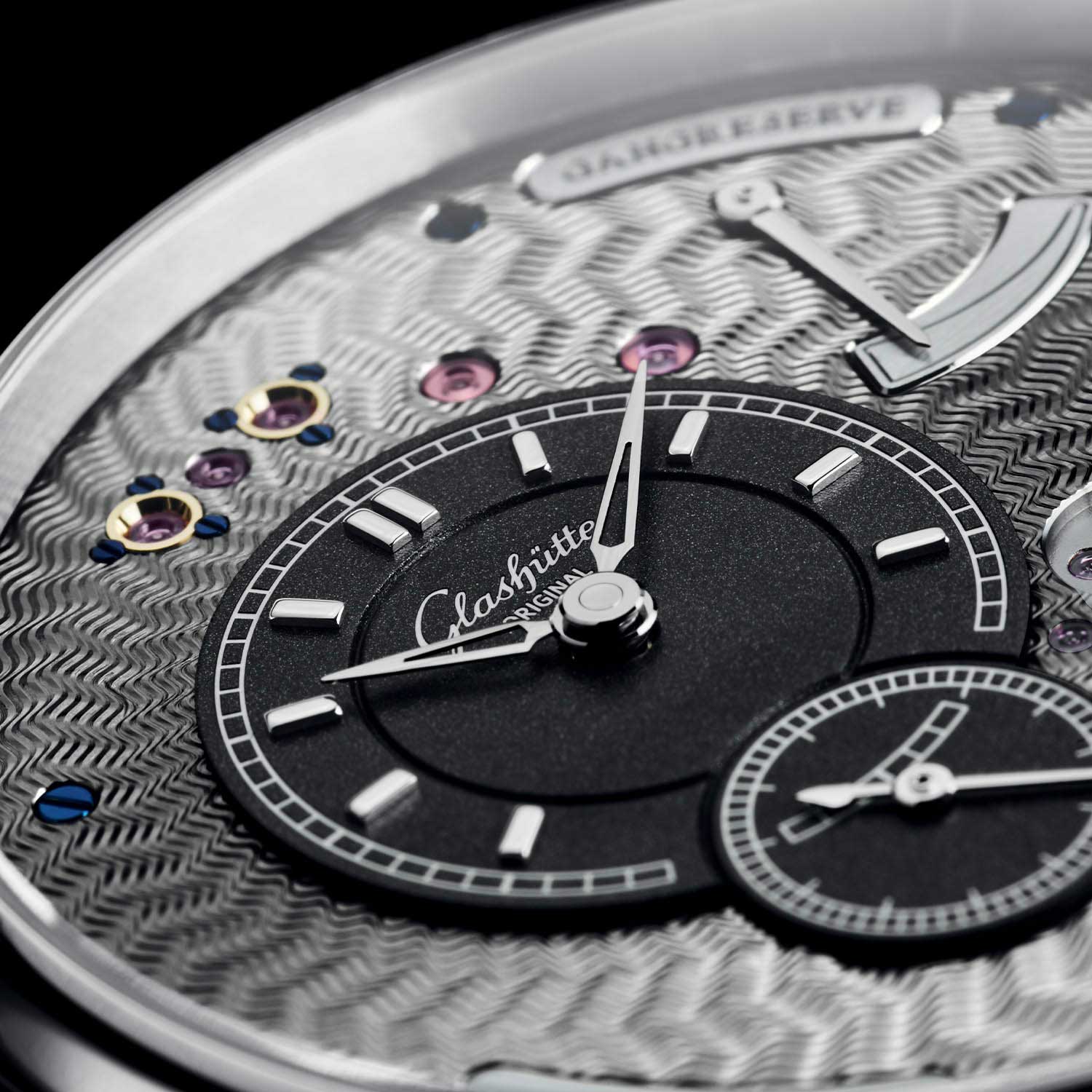 PanoInverse Platinum Limited Edition featuring Glashütte Original’s signature three-quarter plate with guilloché engraving and a partially skeletonized baseplate inspired by the design of the glass dome that sits atop of Dresden Academy of Fine Arts