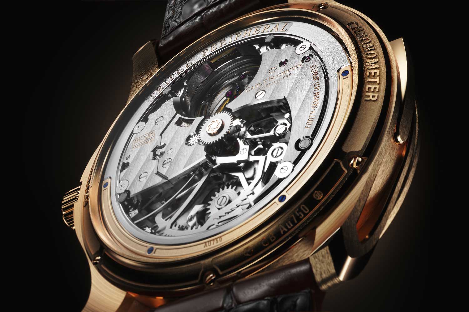 Introduced at Watches and Wonders 2021, the Manero Minute Repeater Symphony boasts not only Carl F. Bucherer’s Peripheral Winding System and floating Peripheral Tourbillon but also a third peripheral mechanism, the watch’s COSC certified Calibre CFB MR3000 is “Triple Peripheral”.