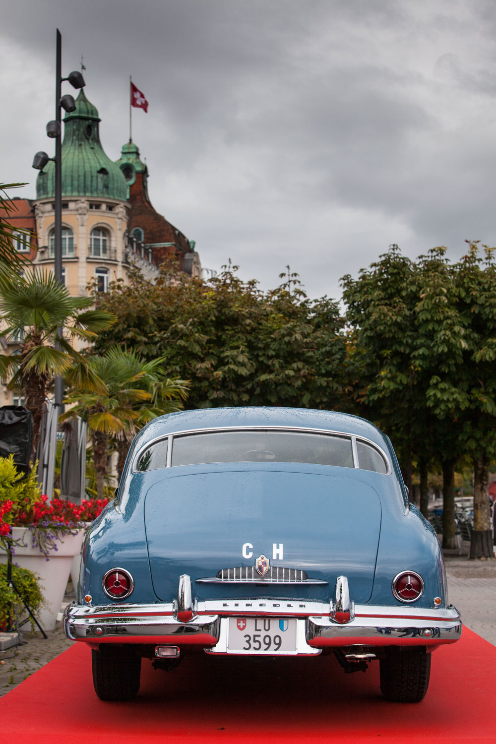 The restored blue Lincoln Cosmopolitan Town Car