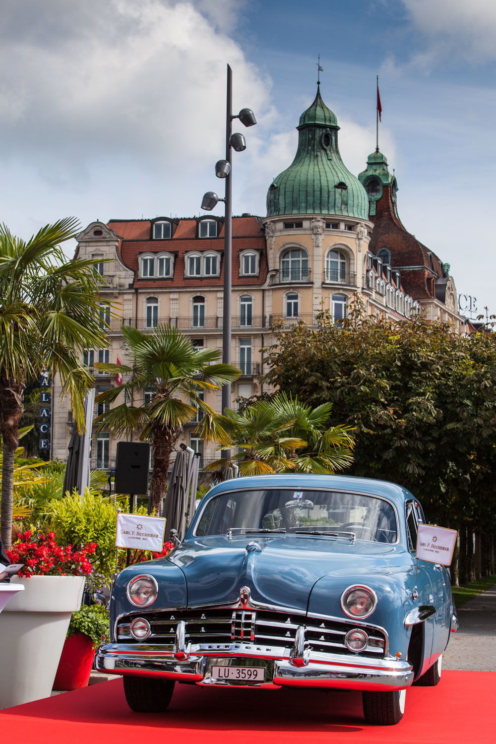 The restored blue Lincoln Cosmopolitan Town Car