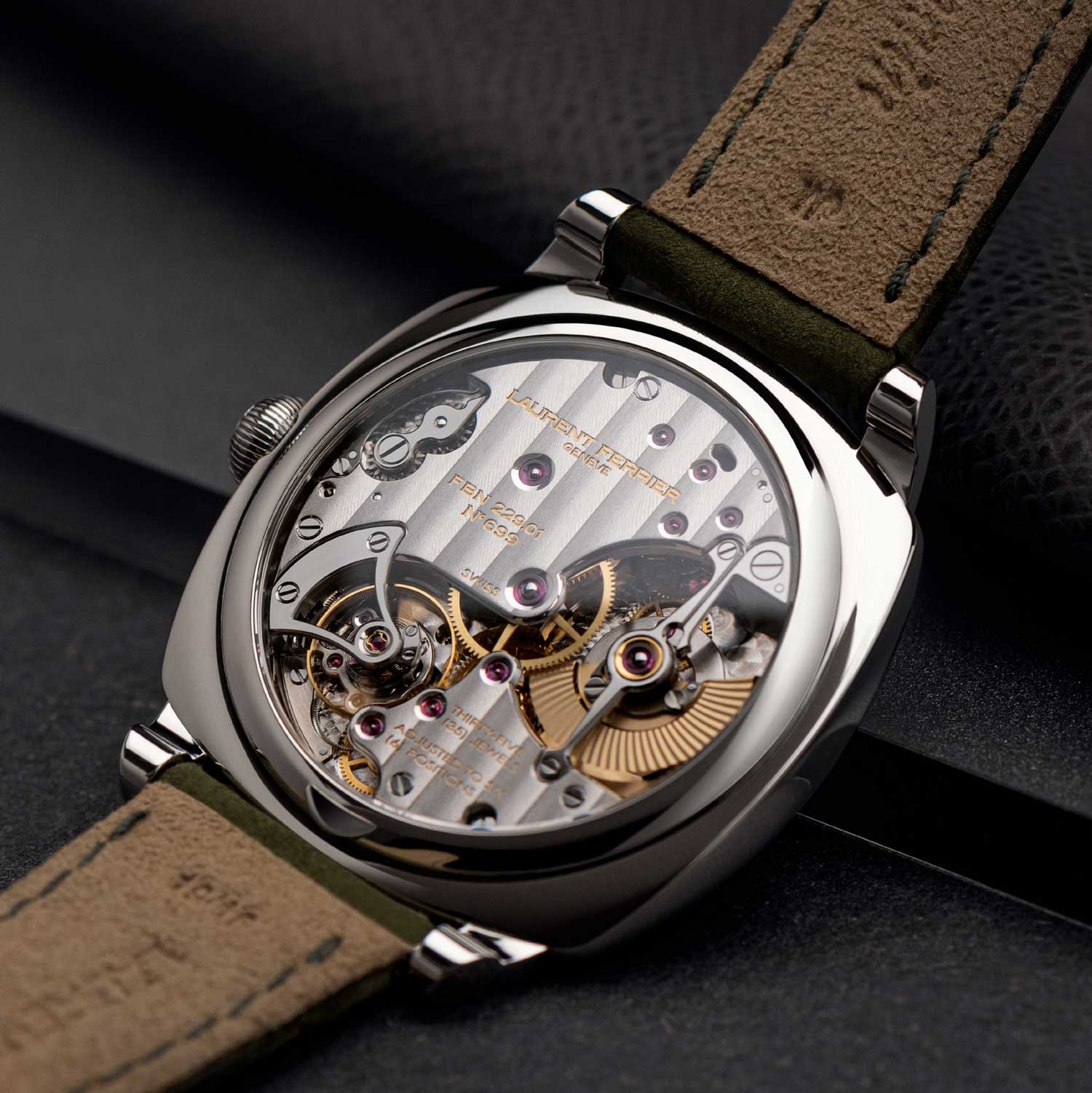 Caseback of the 2021 Laurent Ferrier Square Micro-Rotor in steel