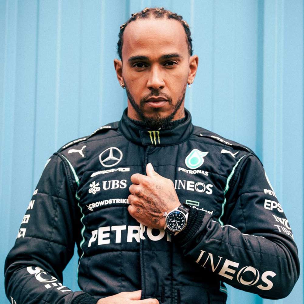 Lewis Hamilton wearing the Big Pilot