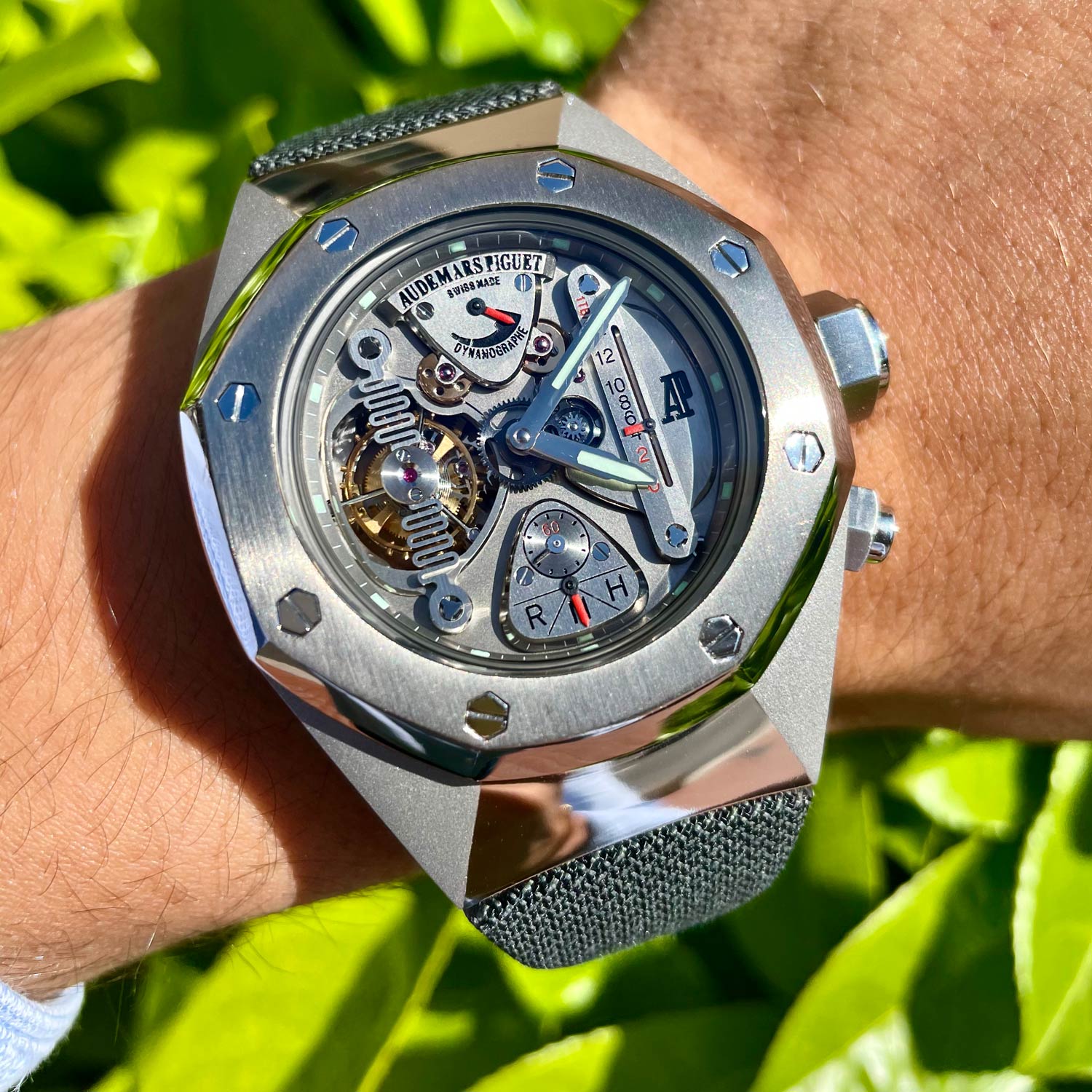 Lot 256 Audemars Piguet: Extremely Rare 150 Pieces Limited Edition, Semi-Skeletonized Tourbillon Oversized Royal Oak Concept Wristwatch in Alacrite, Reference 25980ai, with Extract from The Archives