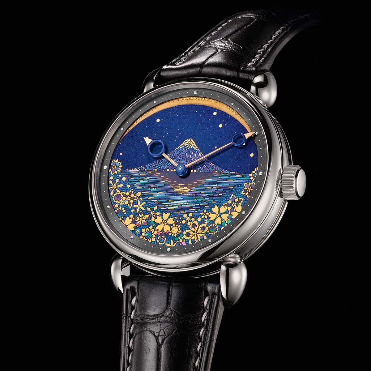 The Voutilainen Vingt 8 Setsu-Getsu-Ka Unique New Art Piece by master watchmaker Kari Voutilainen with a special dial made by legendary Japanese lacquer artist Tatsuo Kitamura