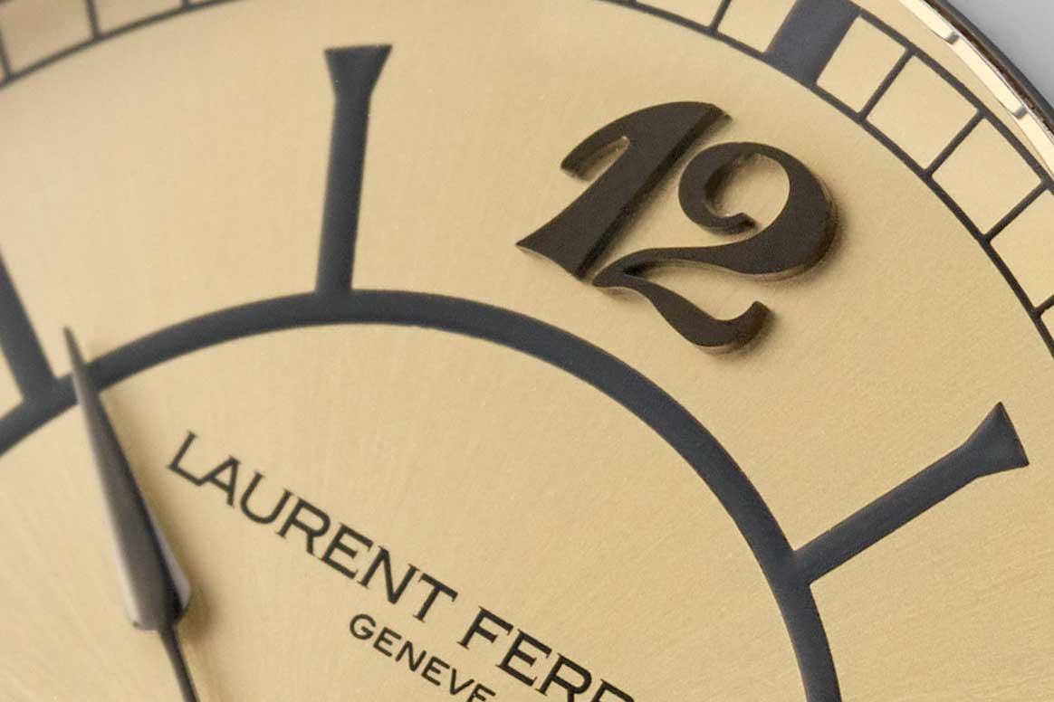 Large applied gold Breguet numerals on the 2021 Laurent Ferrier Classic Origin for Revolution & The Rake (© Revolution)