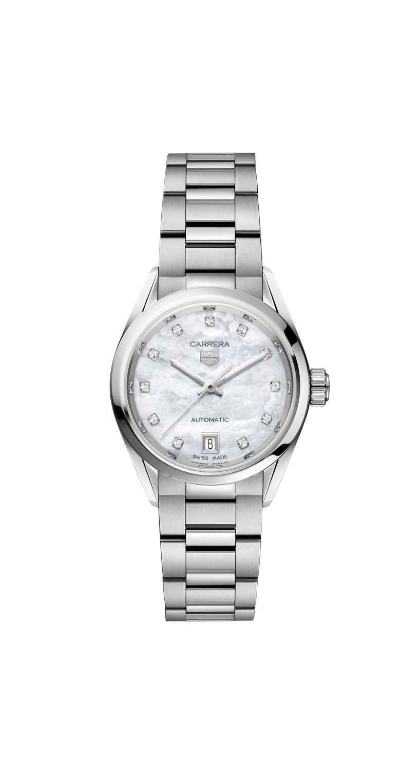 Carrera Date 29mm with a white mother-of-pearl dial and diamond details (ref. WBN2412.BA0621)