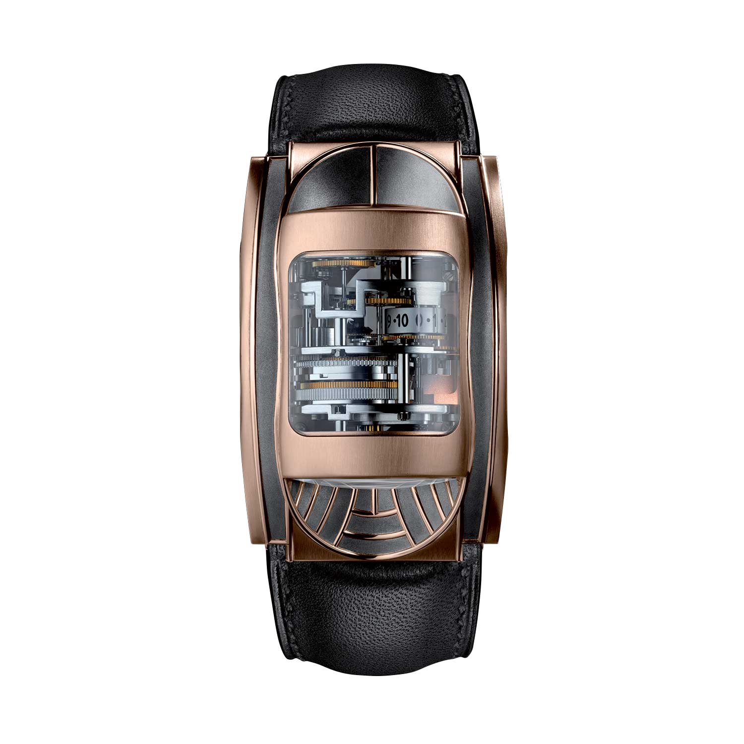 Parmigiani Fleurier Bugatti Type 370 in rose gold on ebony calf bracelet ref PFH340-1012700-HC3042