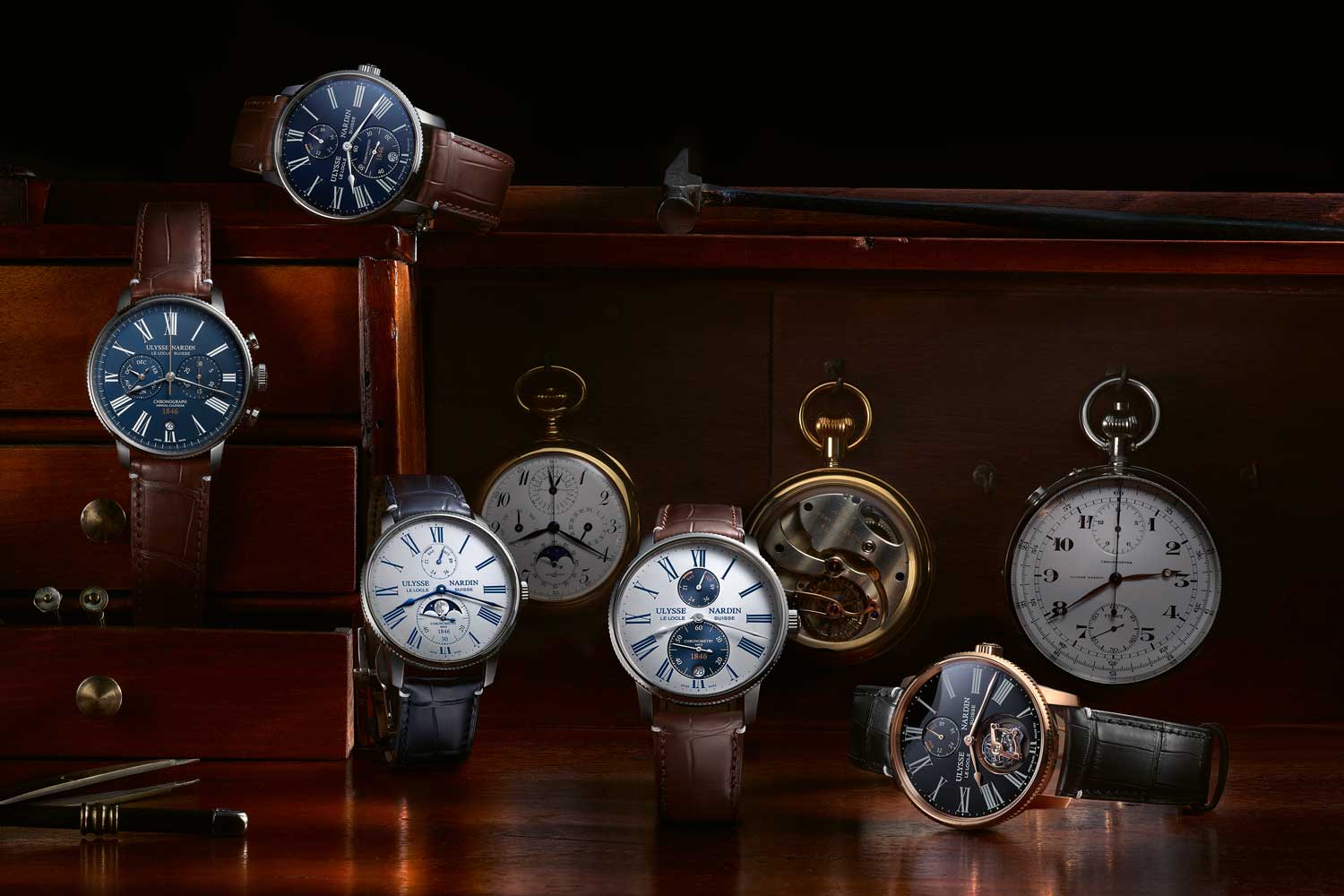 Marine Torpilleur in the foreground with historical chronometers in the background