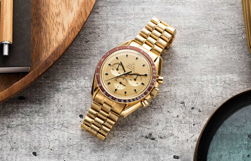Available in The Shop: Omega’s first gold Speedmaster, the 1969 Tribute to Apollo XI Ref. BA 145.022