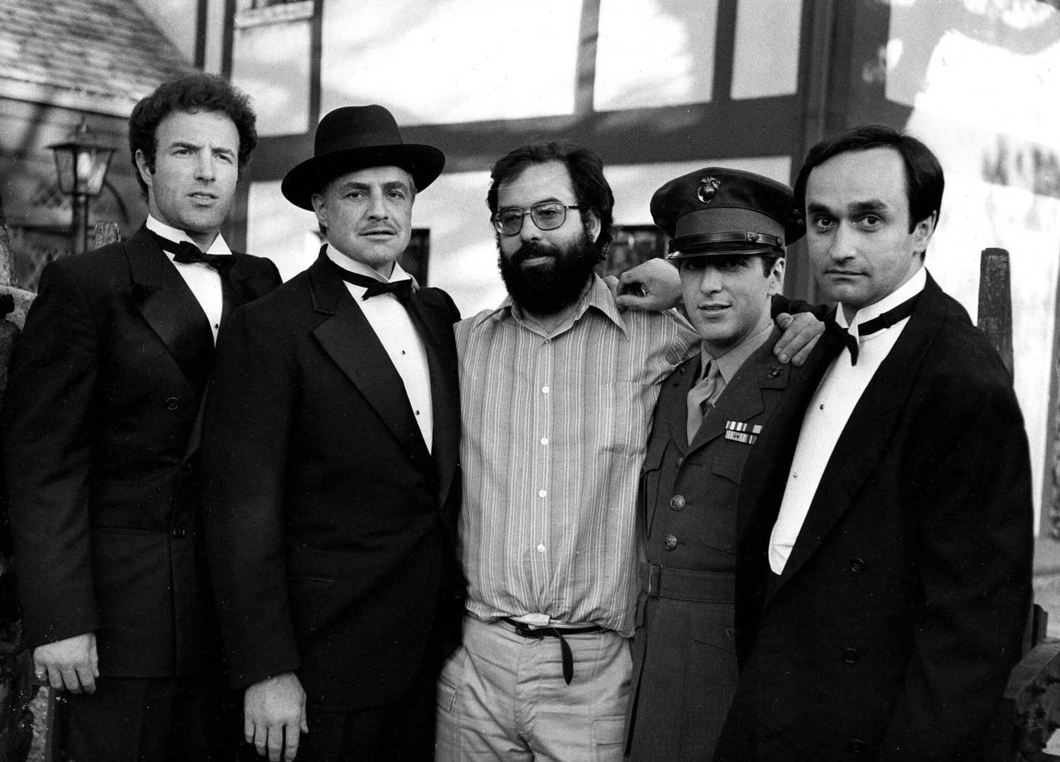 Coppola on set of the first “Godfather” with James Caan, left, Marlon Brando, Al Pacino and John Cazale (Image: Alamy)