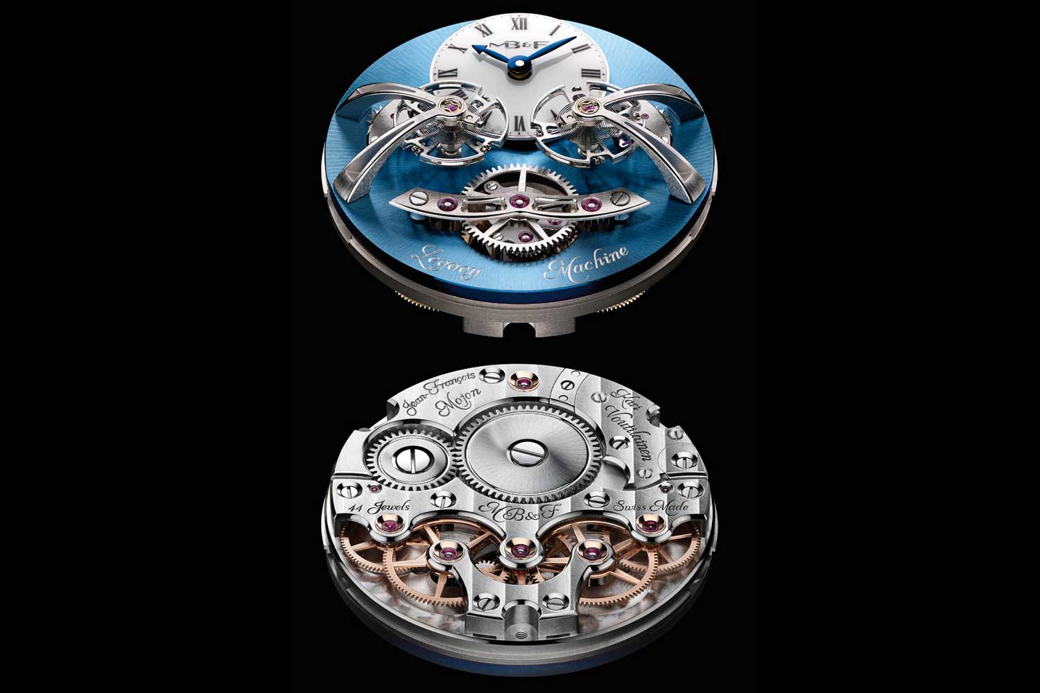 The MB&F Legacy Machine 2 with the driving wheel of the differential exposed at six o'clock on the dial