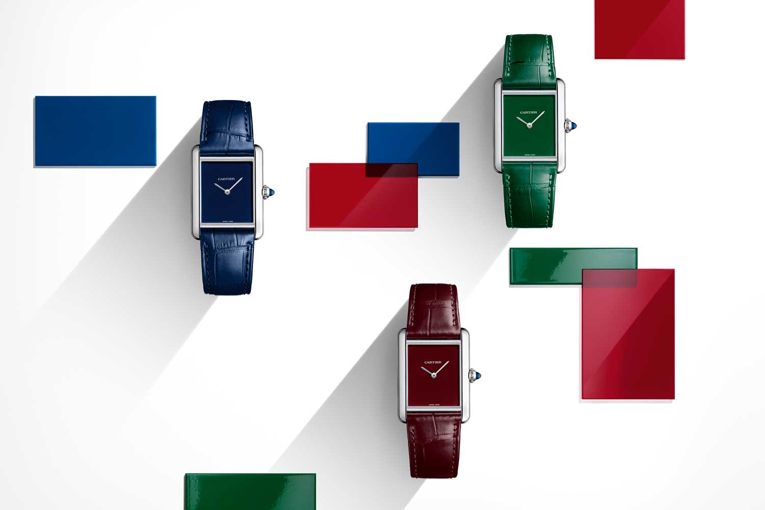 Cartier’s colorful 2021 tribute to the Tank Must in bold monochromatic tones