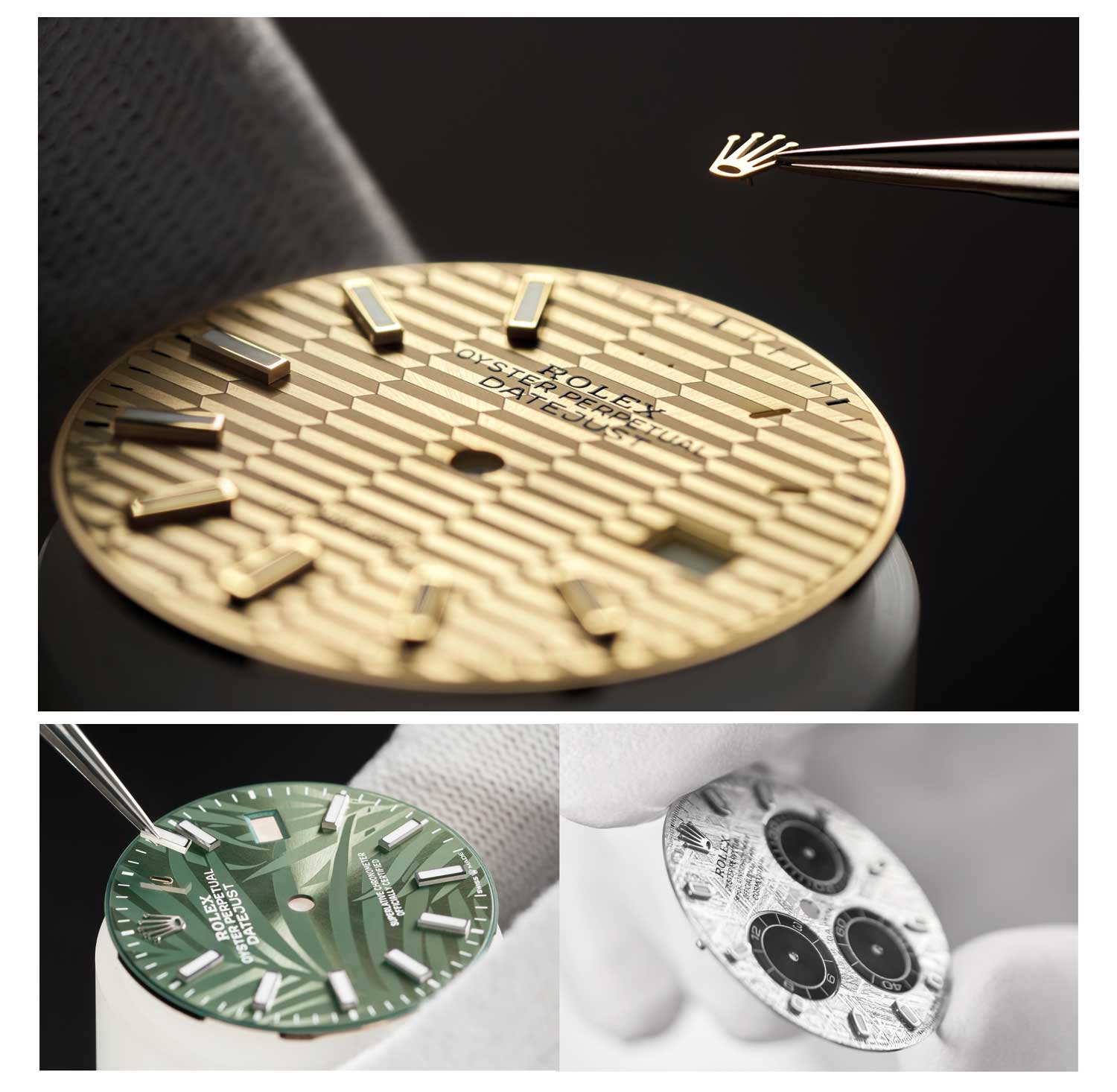 The appliques are set once the dial surface is finished to Rolex's exacting standards