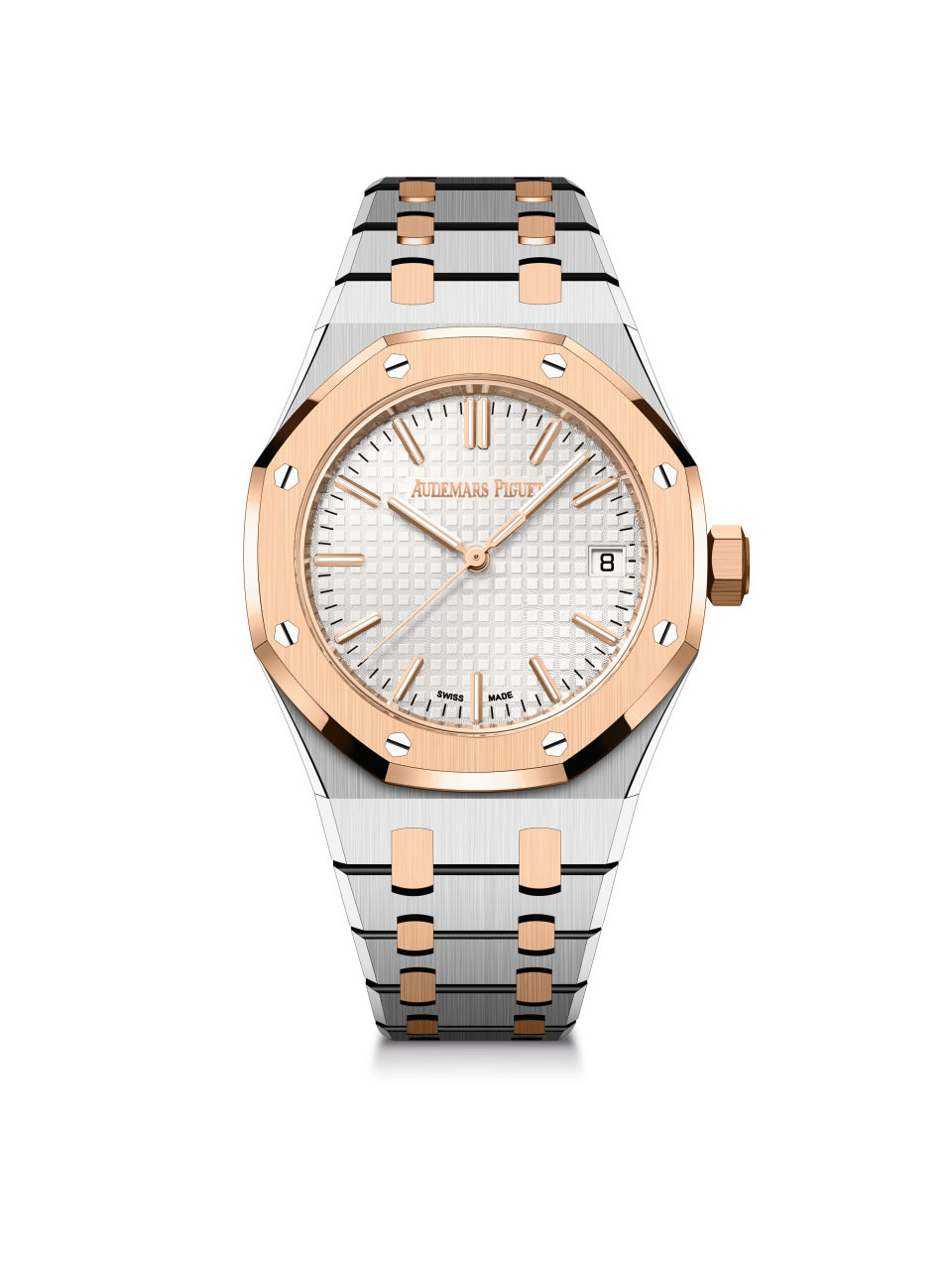 Royal Oak Selfwinding / 37mm; stainless steel case and 18-carat pink gold bezel with silver-toned dial (15550SR.OO.1356SR.01)