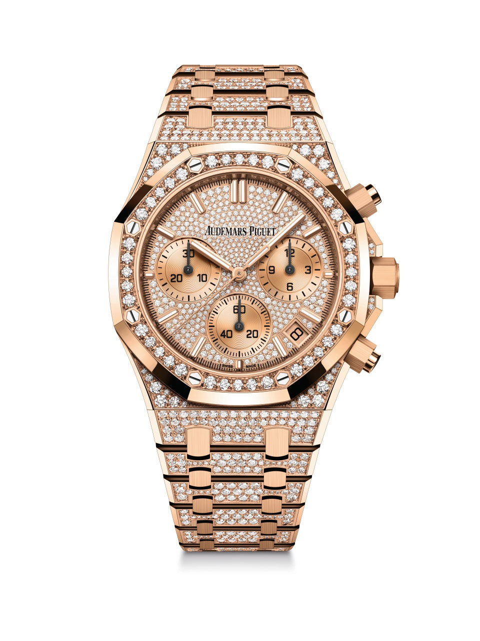 Royal Oak Selfwinding Chronograph / 41mm; 18-carat pink gold case set with brilliant-cut diamonds and 18-carat pink gold dial set with brilliant-cut diamonds (26242OR.ZZ.1322OR.01)