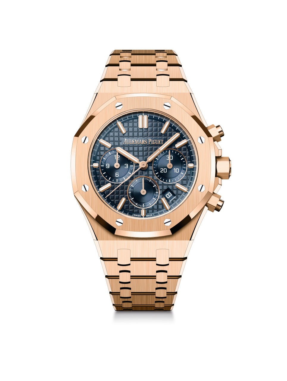 Royal Oak Selfwinding Chronograph / 38mm; 18-carat pink gold case with “Bleu Nuit, Nuage 50” dial (26715OR.OO.1356OR.01)