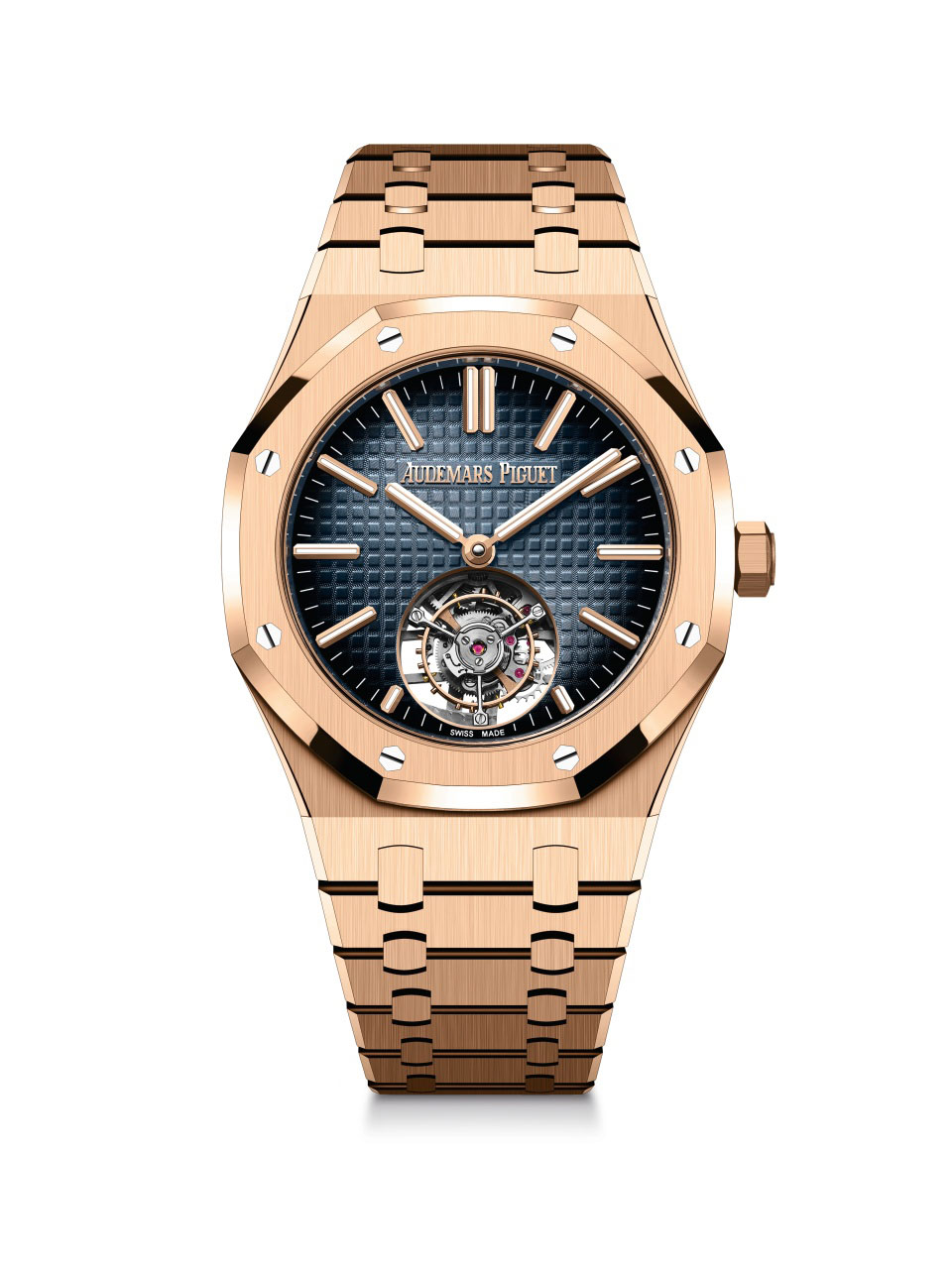 Royal Oak Selfwinding Flying Tourbillon / 41mm; Ref. 26730OR.OO.1320OR.01 in 18-carat pink gold with smoked blue dial with “Grande Tapisserie” pattern