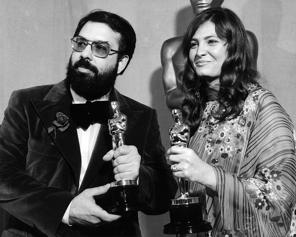 The Godfather won a total of 11 awards at the 45th Oscars including Best picture; shown above is Francis F. Coppola and Dorothy Puzo won the Oscar for Adapted Screenplay; fun fact, Marlon Brando did not turn up to the ceremony (Image: AMPAS)