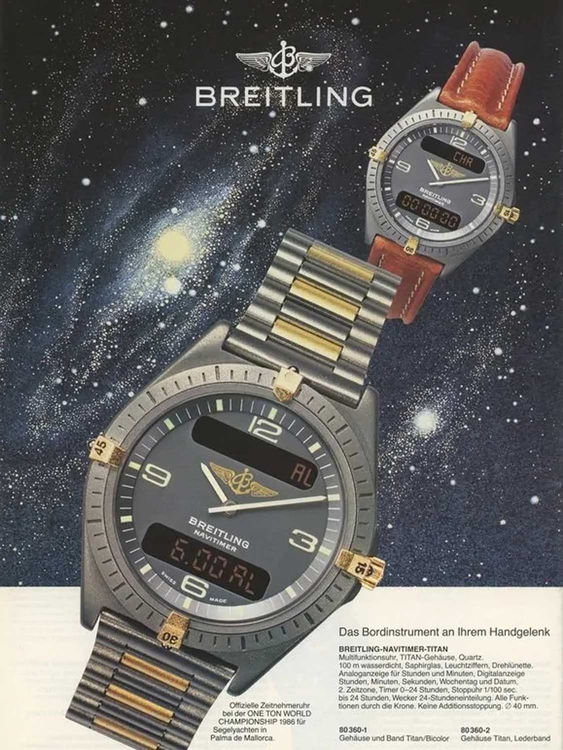 Old advertisement for Breitling Aerospace during 1985