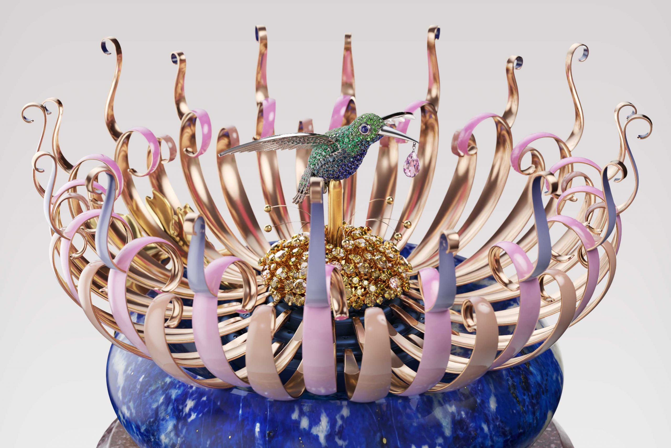 The painstakingly modelled hummingbird is the centrepiece of the Rêveries de Berylline Automaton