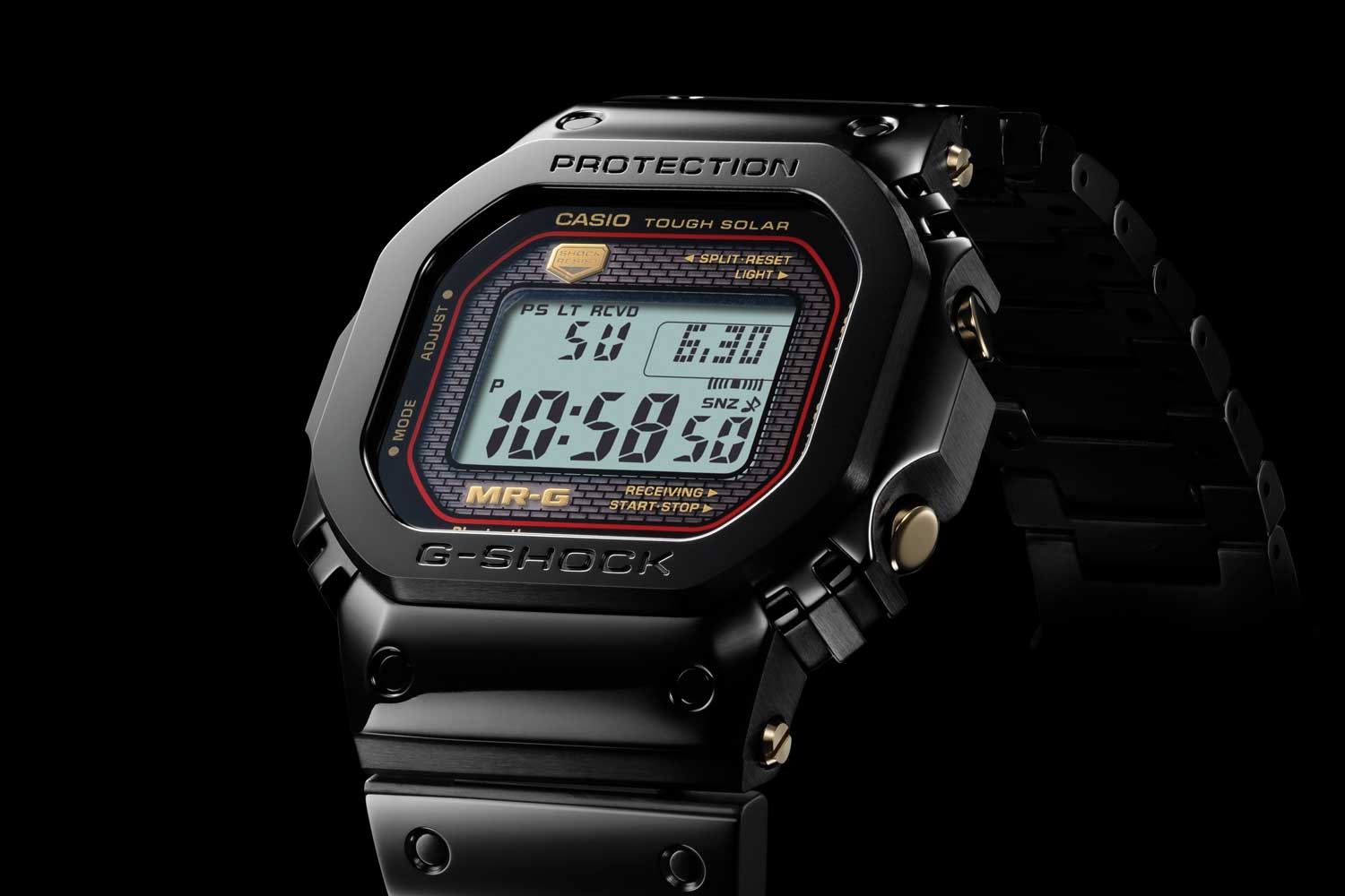 In hardened black DLC titanium, the MRG-B5000D strikes a sleek pose that nods to the past and yet looks resolutely forward to the future