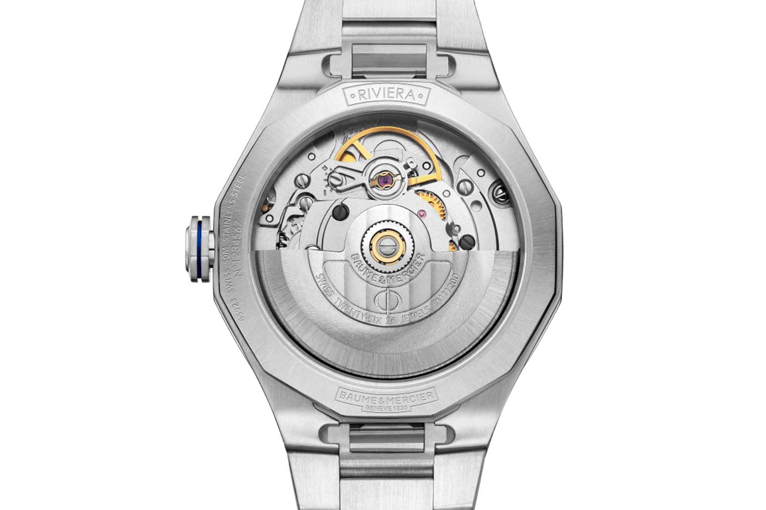 Ref. M0A10677 “Coastline” features diamonds and integrated steel bracelet