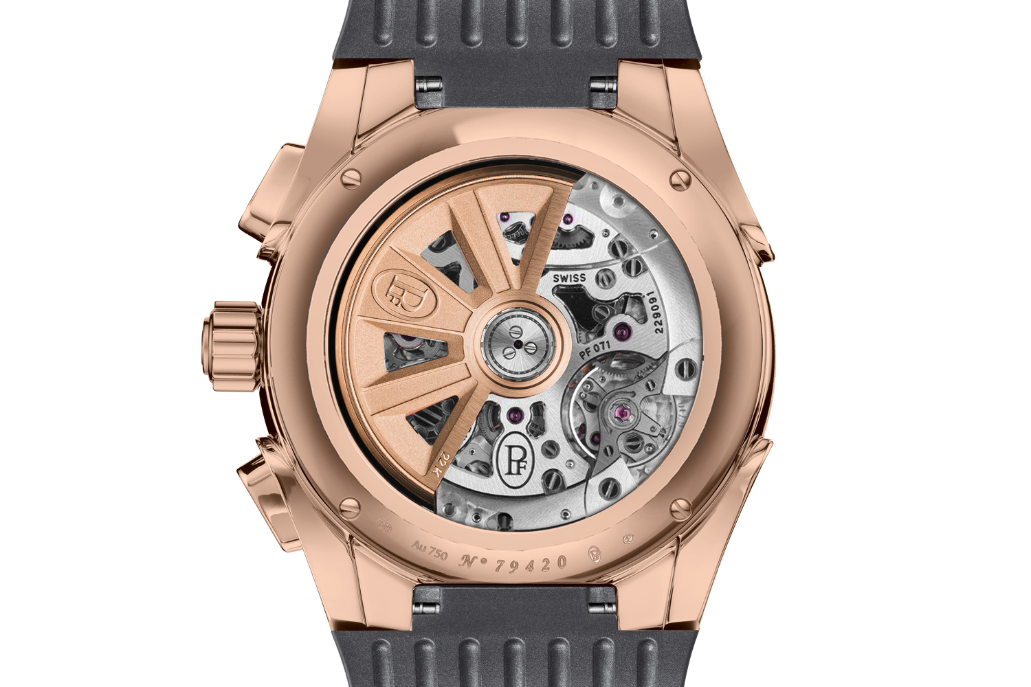 Rose gold version with large date features a 5Hz chronometer movement