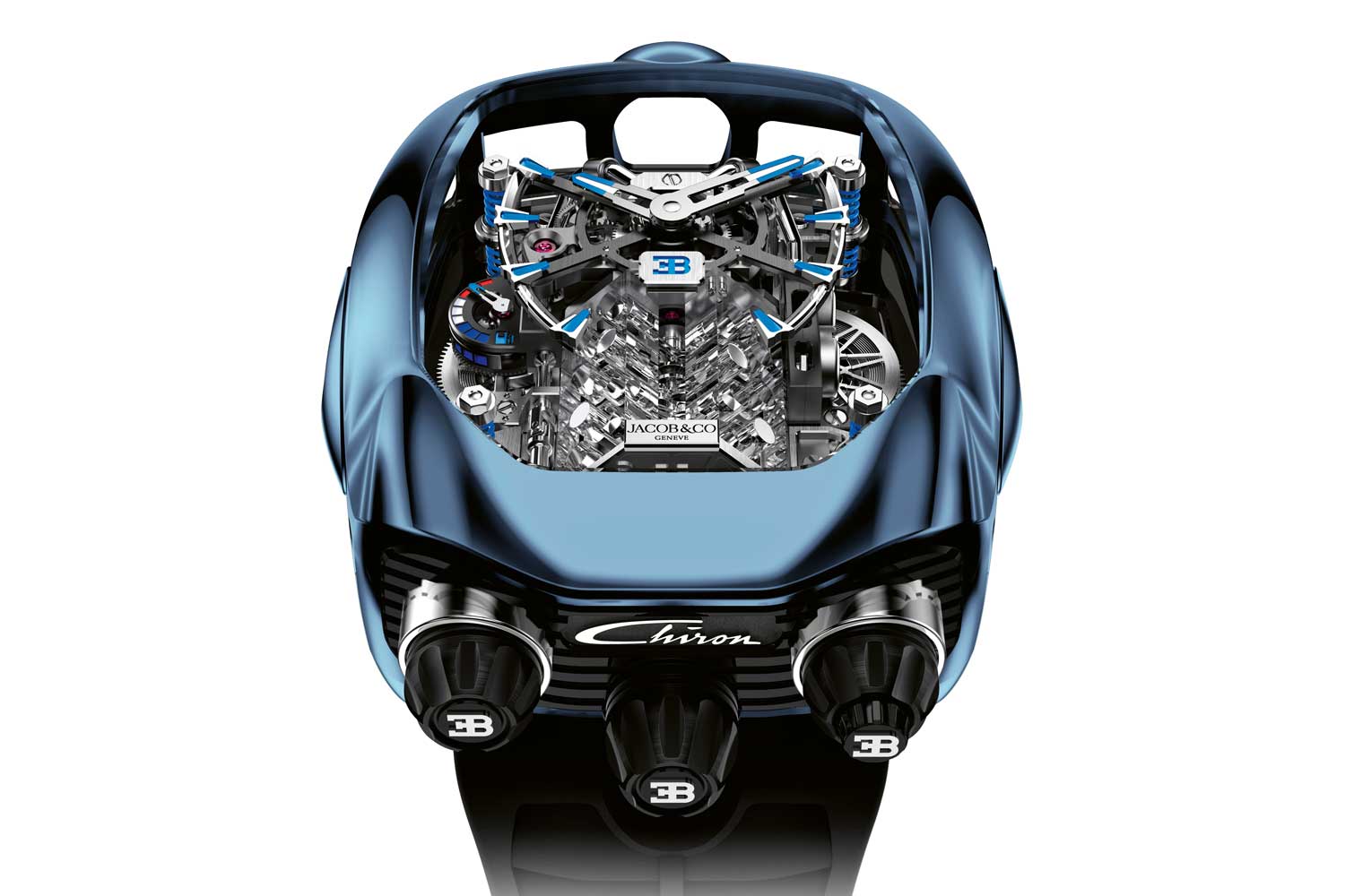 An iteration of the Bugatti Chiron in blue titanium