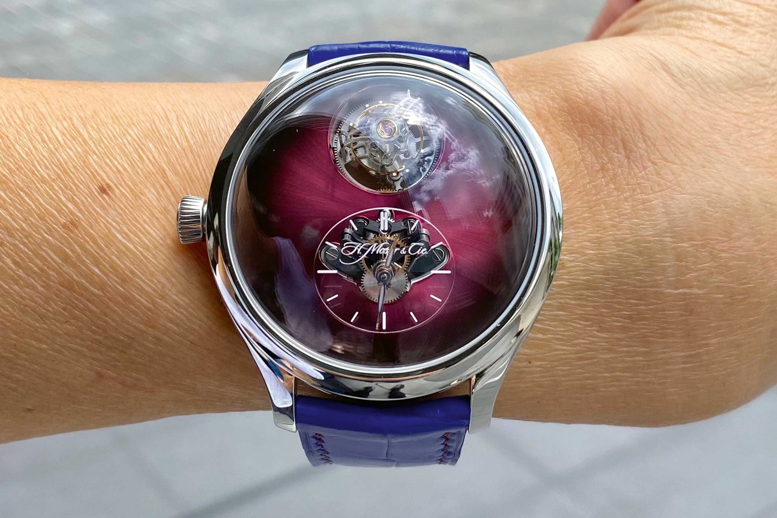 H. Moser × MB&F Endeavour Cylindrical Tourbillon in stainless steel with burgundy dial